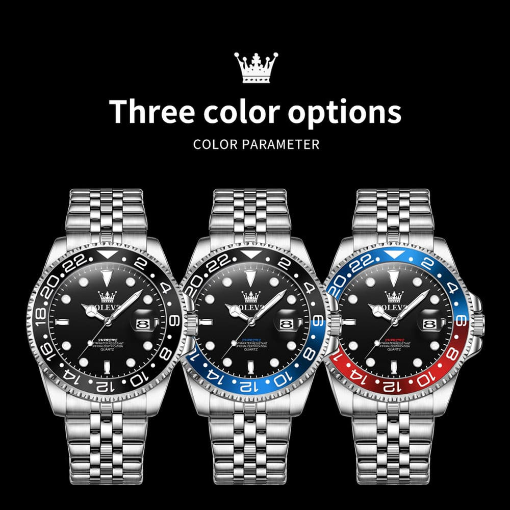 OLEVS 5657 Rotating Bezel Sports Watch Stainless Steel Jubilee Bracelet Quartz Timepiece for Men - All Black | Olevs Store
