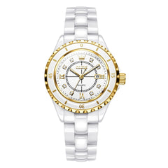 OLEVS 5658 White Ceramic Watch Diamond Accent Quartz Butterfly Clasp Luxury Timepiece for Women - Olevs Watch Store