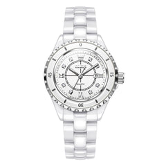 OLEVS 5658 White Ceramic Watch Diamond Accent Quartz Butterfly Clasp Luxury Timepiece for Women - Olevs Watch Store