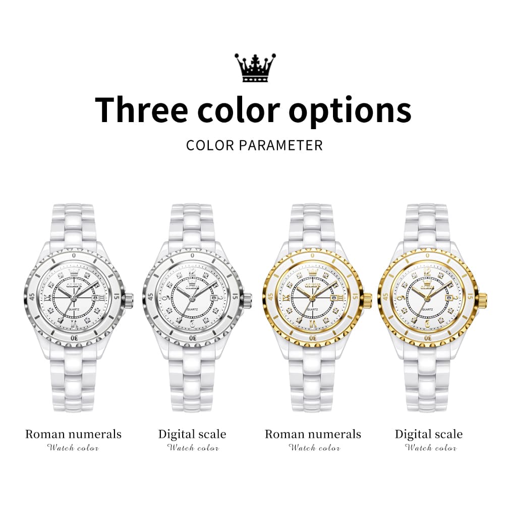 OLEVS 5658 White Ceramic Watch Diamond Accent Quartz Butterfly Clasp Luxury Timepiece for Women - Olevs Watch Store