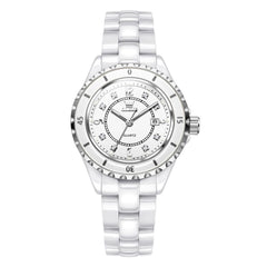 OLEVS 5658 White Ceramic Watch Diamond Accent Quartz Butterfly Clasp Luxury Timepiece for Women - Olevs Watch Store