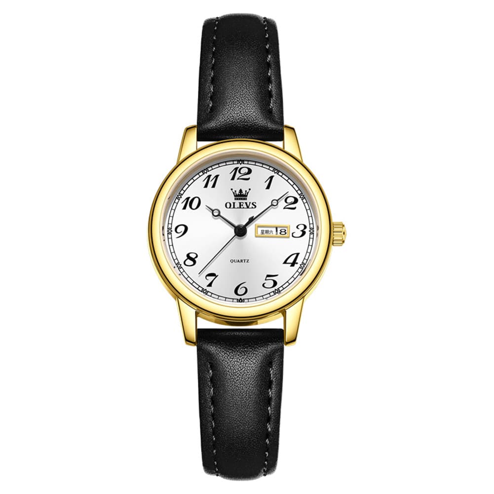 OLEVS 5662 Petite Vintage Quartz Watch Day Date Leather Strap Elegant Dress Timepiece for Women - Olevs Watch Store