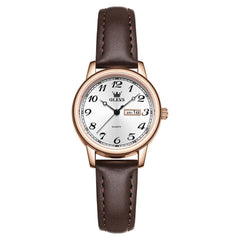 OLEVS 5662 Petite Vintage Quartz Watch Day Date Leather Strap Elegant Dress Timepiece for Women - Olevs Watch Store