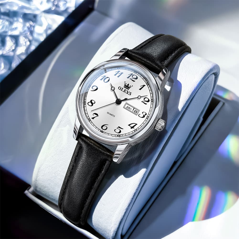 OLEVS 5662 Petite Vintage Quartz Watch Day Date Leather Strap Elegant Dress Timepiece for Women - Olevs Watch Store