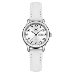 OLEVS 5662 Petite Vintage Quartz Watch Day Date Leather Strap Elegant Dress Timepiece for Women - Olevs Watch Store
