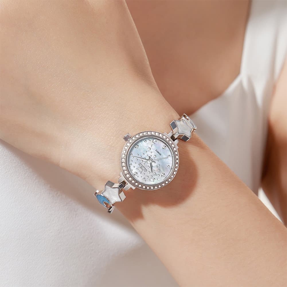 OLEVS 5665 Star Moon Bracelet Watch Mother of Pearl Starry Dial Quartz Jewelry Timepiece for Women - Olevs Watch Store