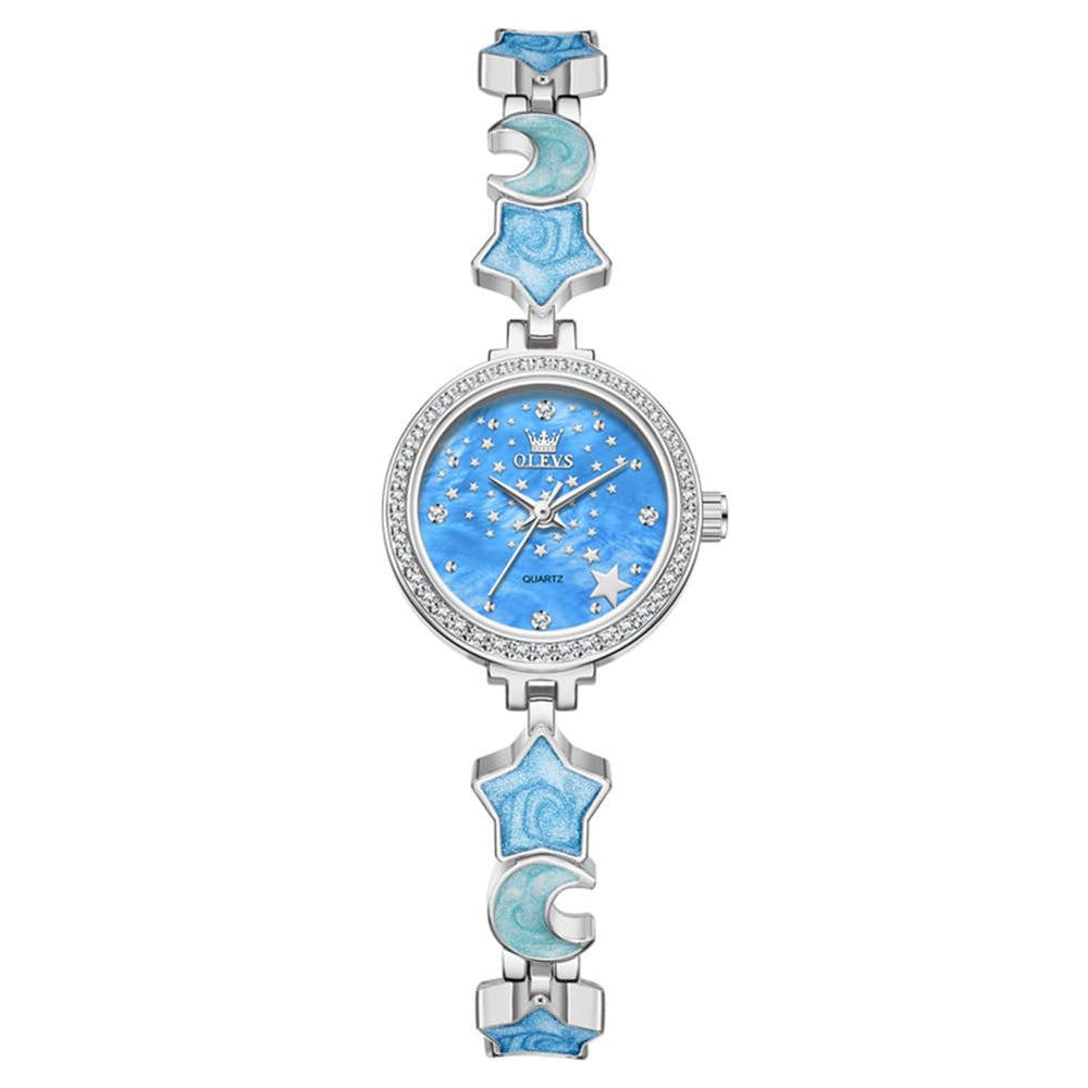 OLEVS 5665 Star Moon Bracelet Watch Mother of Pearl Starry Dial Quartz Jewelry Timepiece for Women - Olevs Watch Store