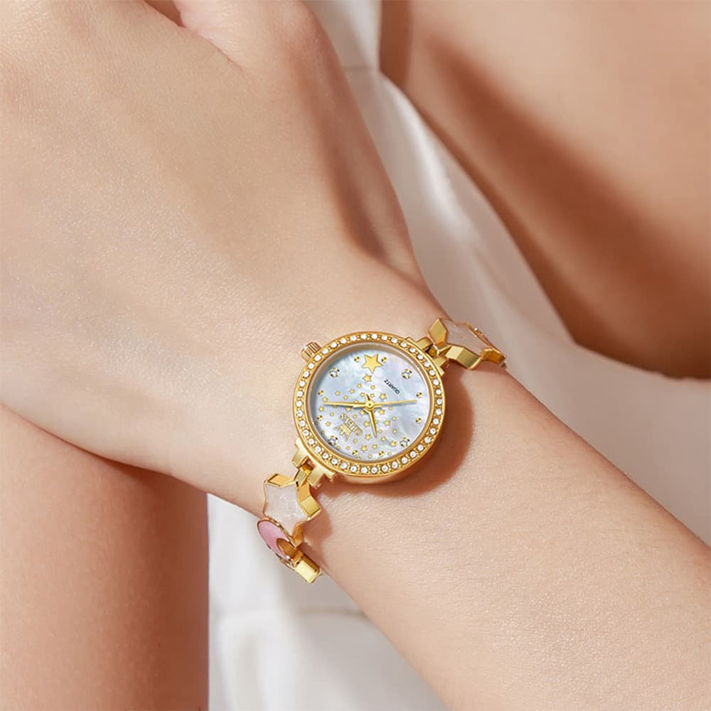 OLEVS 5665 Star Moon Bracelet Watch Mother of Pearl Starry Dial Quartz Jewelry Timepiece for Women - Olevs Watch Store