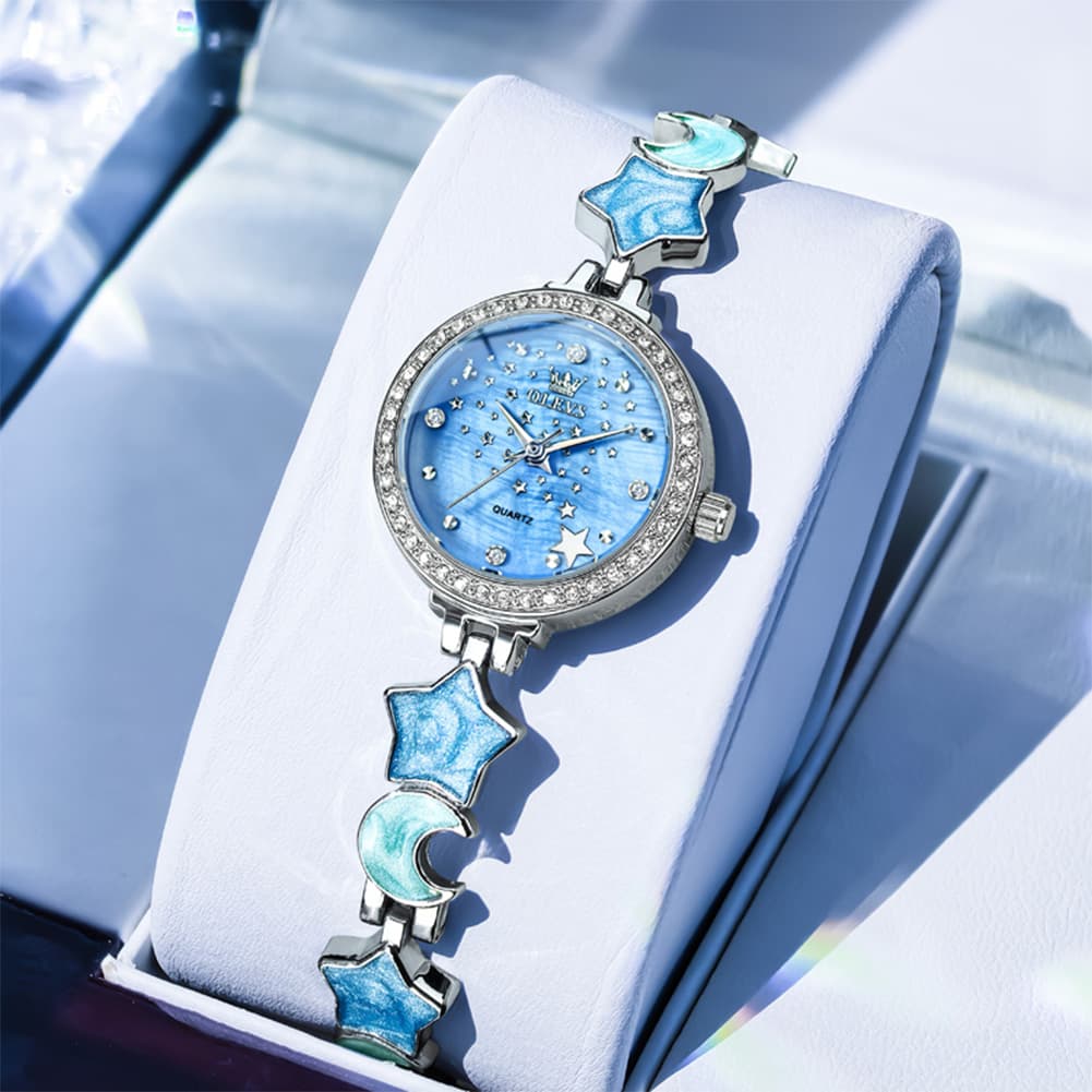 OLEVS 5665 Star Moon Bracelet Watch Mother of Pearl Starry Dial Quartz Jewelry Timepiece for Women - Olevs Watch Store
