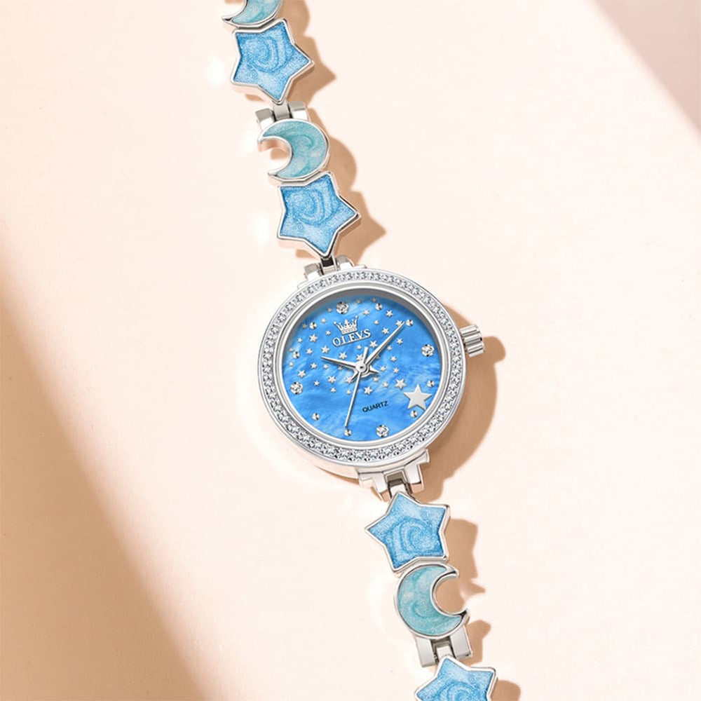 OLEVS 5665 Star Moon Bracelet Watch Mother of Pearl Starry Dial Quartz Jewelry Timepiece for Women - Olevs Watch Store