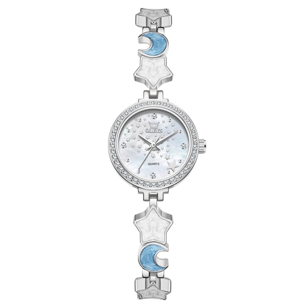 OLEVS 5665 Star Moon Bracelet Watch Mother of Pearl Starry Dial Quartz Jewelry Timepiece for Women - Olevs Watch Store