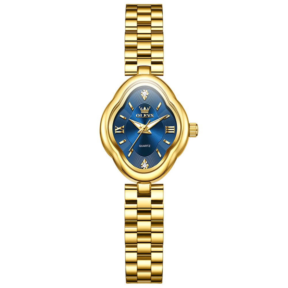 OLEVS 5666 Petal Case Vintage Dress Watch Gold Bracelet Quartz Jewelry Timepiece for Women - Gold Black | Olevs Watch Store