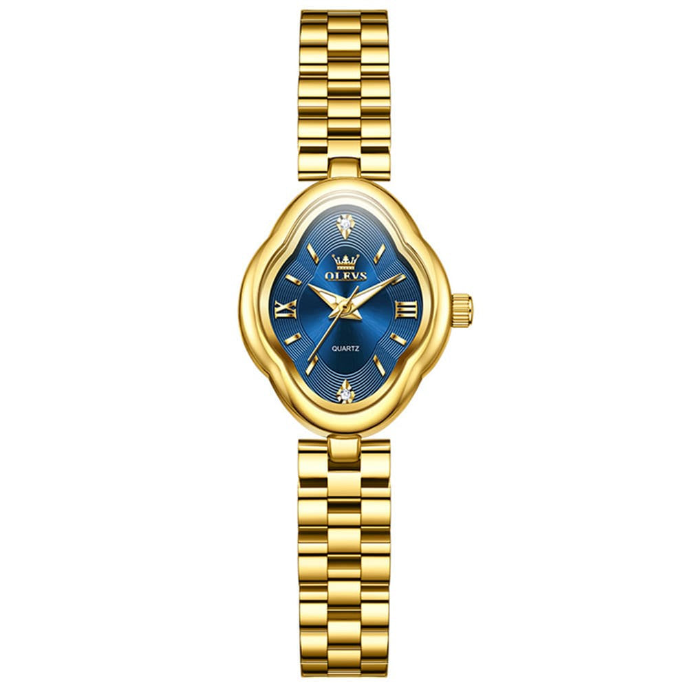OLEVS 5666 Petal Case Vintage Dress Watch Gold Bracelet Quartz Jewelry Timepiece for Women - Gold Black | Olevs Watch Store