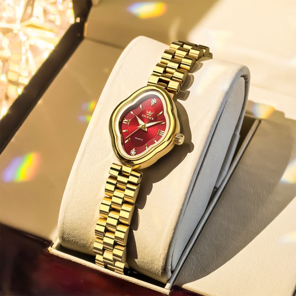 OLEVS 5666 Petal Case Vintage Dress Watch Gold Bracelet Quartz Jewelry Timepiece for Women - Gold Black | Olevs Watch Store