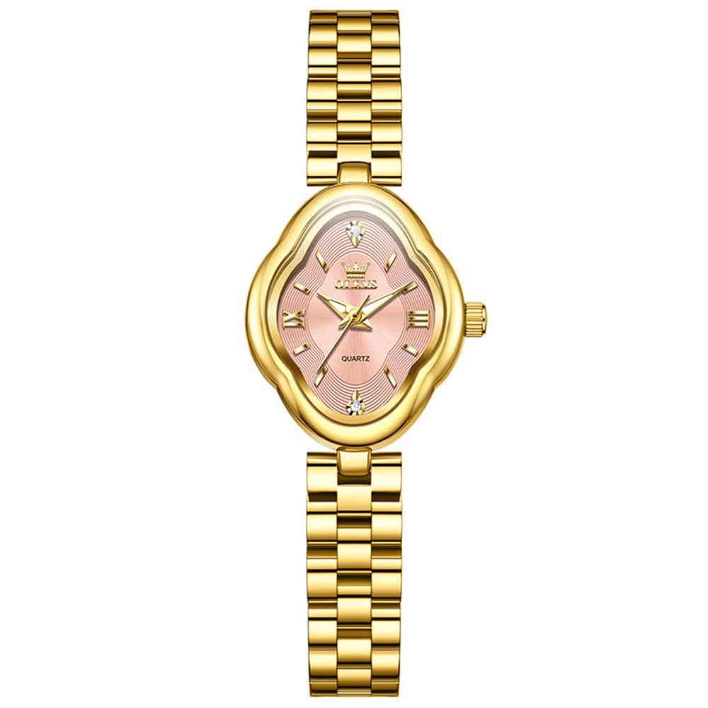 OLEVS 5666 Petal Case Vintage Dress Watch Gold Bracelet Quartz Jewelry Timepiece for Women - Gold Black | Olevs Watch Store