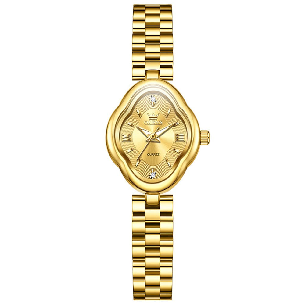 OLEVS 5666 Petal Case Vintage Dress Watch Gold Bracelet Quartz Jewelry Timepiece for Women - Gold Black | Olevs Watch Store