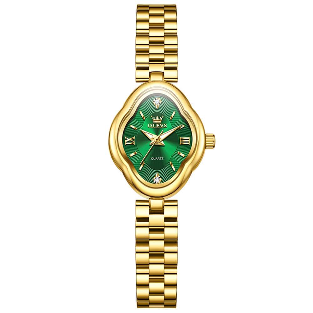 OLEVS 5666 Petal Case Vintage Dress Watch Gold Bracelet Quartz Jewelry Timepiece for Women - Gold Black | Olevs Watch Store