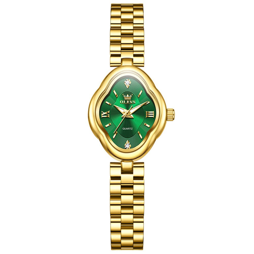 OLEVS 5666 Petal Case Vintage Dress Watch Gold Bracelet Quartz Jewelry Timepiece for Women - Gold Black | Olevs Watch Store