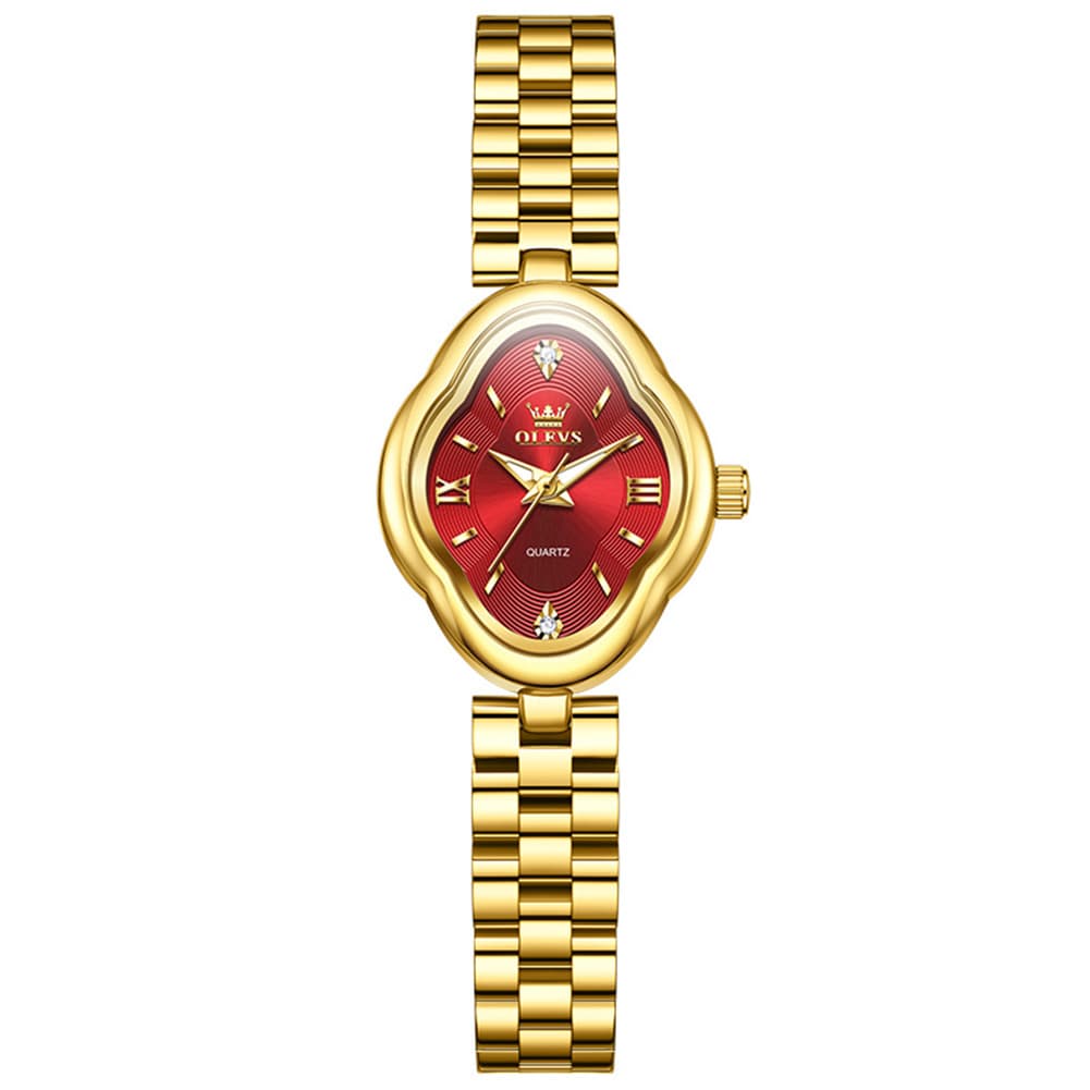 OLEVS 5666 Petal Case Vintage Dress Watch Gold Bracelet Quartz Jewelry Timepiece for Women - Gold Black | Olevs Watch Store
