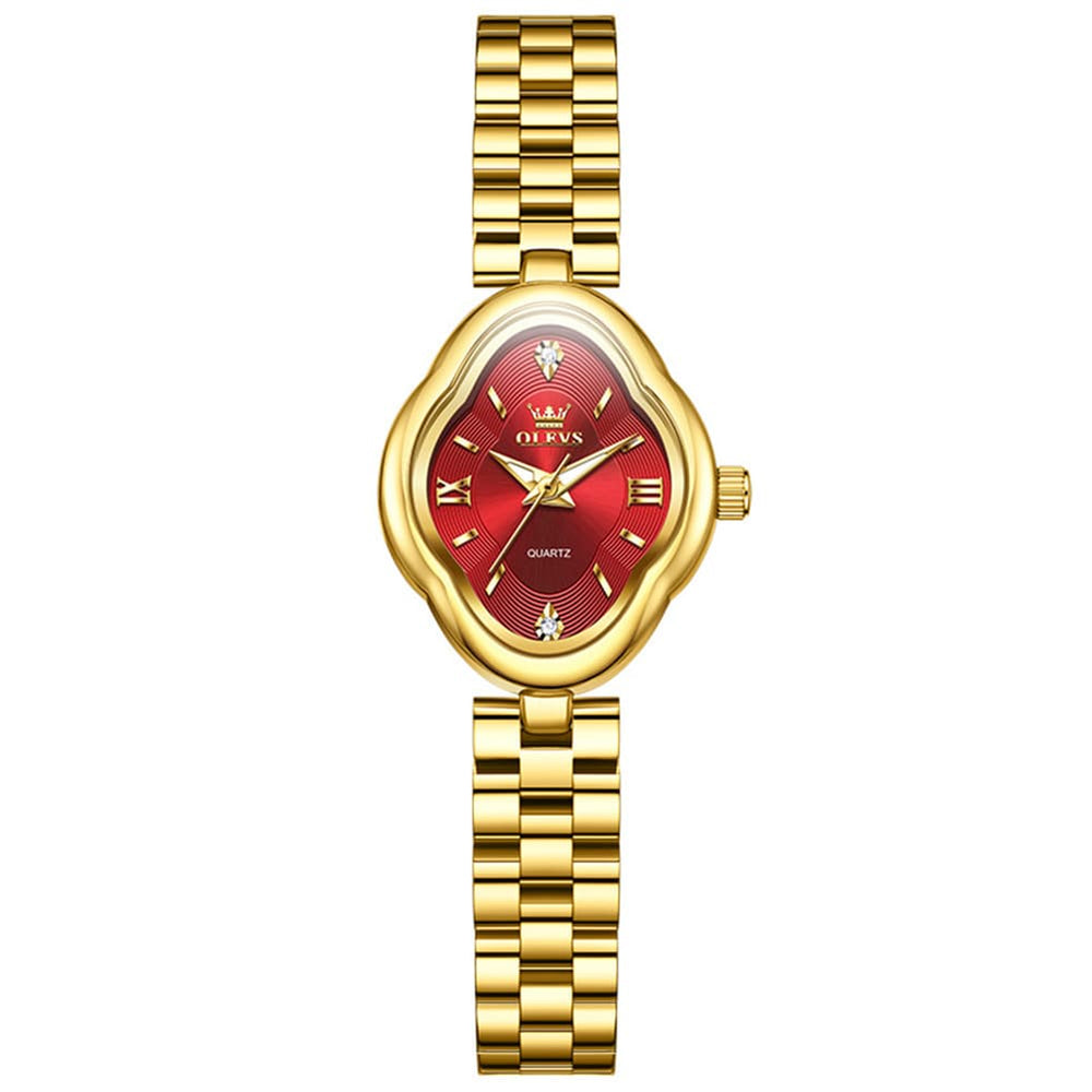 OLEVS 5666 Petal Case Vintage Dress Watch Gold Bracelet Quartz Jewelry Timepiece for Women - Gold Black | Olevs Watch Store