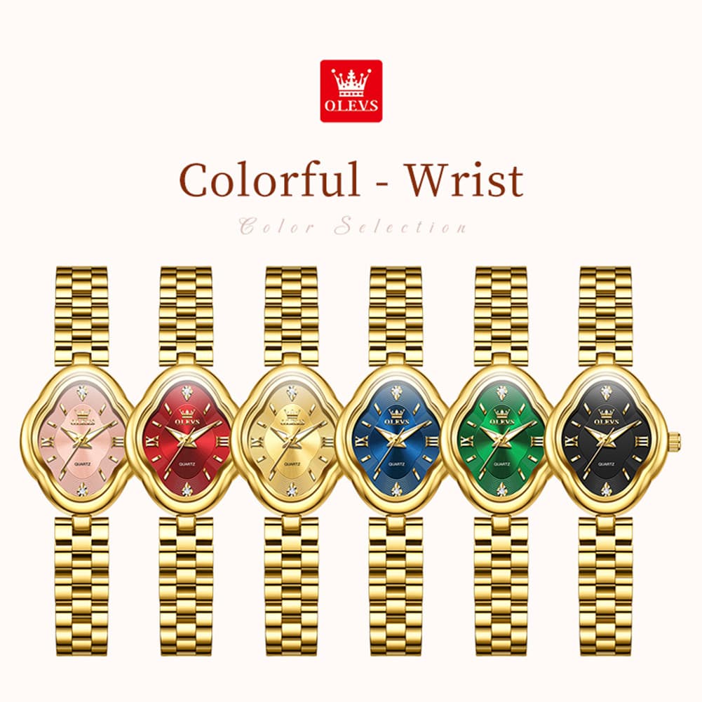 OLEVS 5666 Petal Case Vintage Dress Watch Gold Bracelet Quartz Jewelry Timepiece for Women - Gold Black | Olevs Watch Store