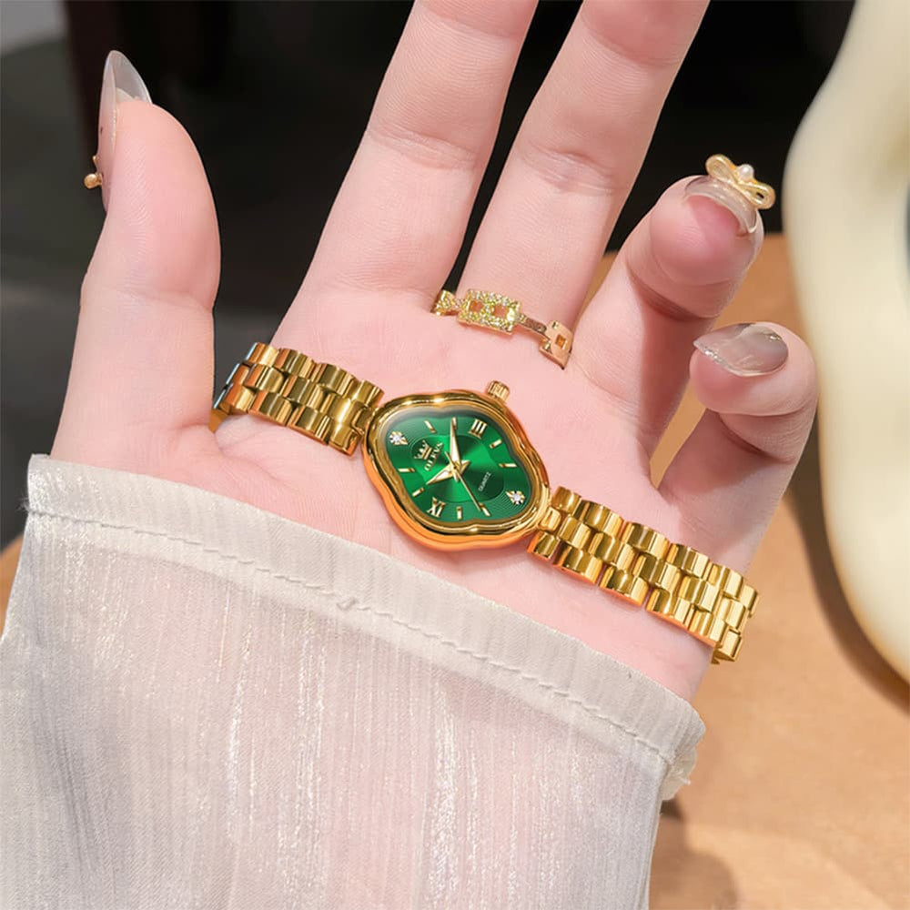 OLEVS 5666 Petal Case Vintage Dress Watch Gold Bracelet Quartz Jewelry Timepiece for Women - Gold Black | Olevs Watch Store