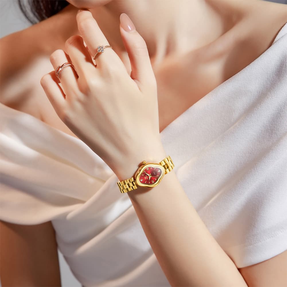 OLEVS 5666 Petal Case Vintage Dress Watch Gold Bracelet Quartz Jewelry Timepiece for Women - Gold Black | Olevs Watch Store