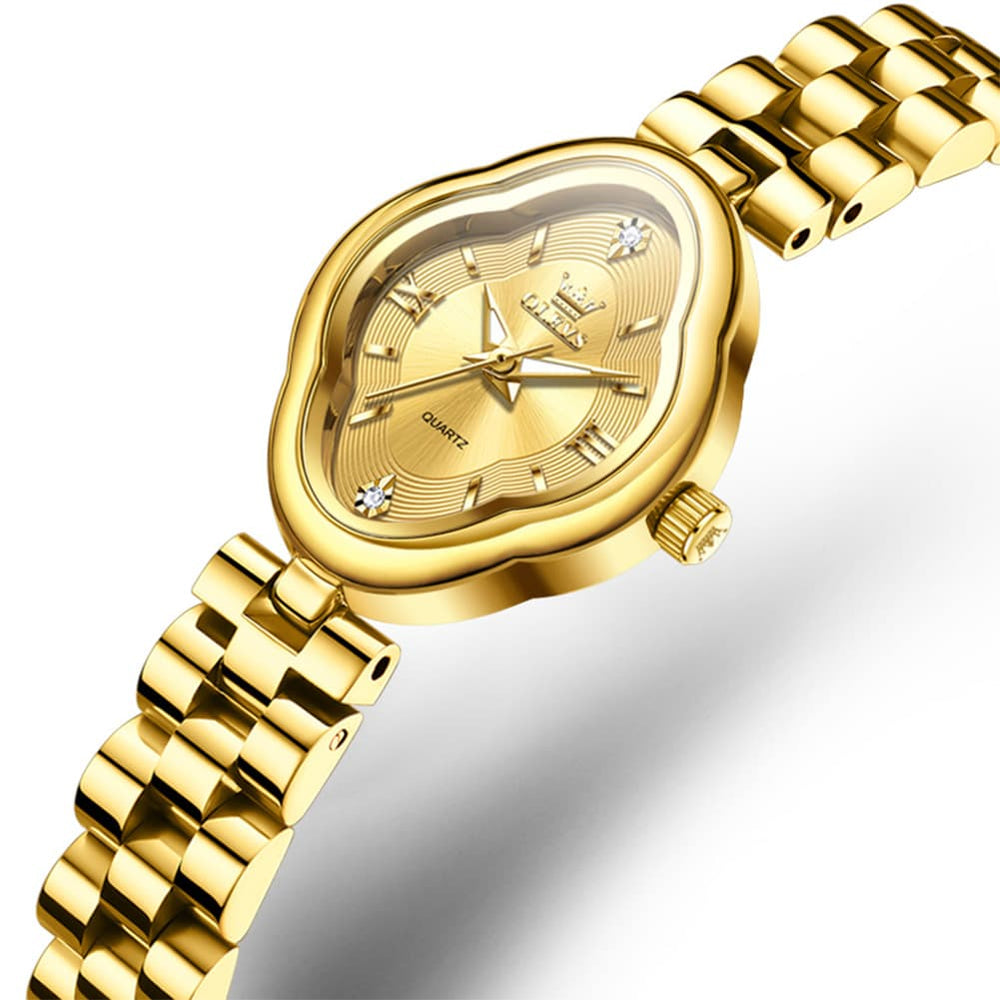 OLEVS 5666 Petal Case Vintage Dress Watch Gold Bracelet Quartz Jewelry Timepiece for Women - Gold Gold | Olevs Watch Store