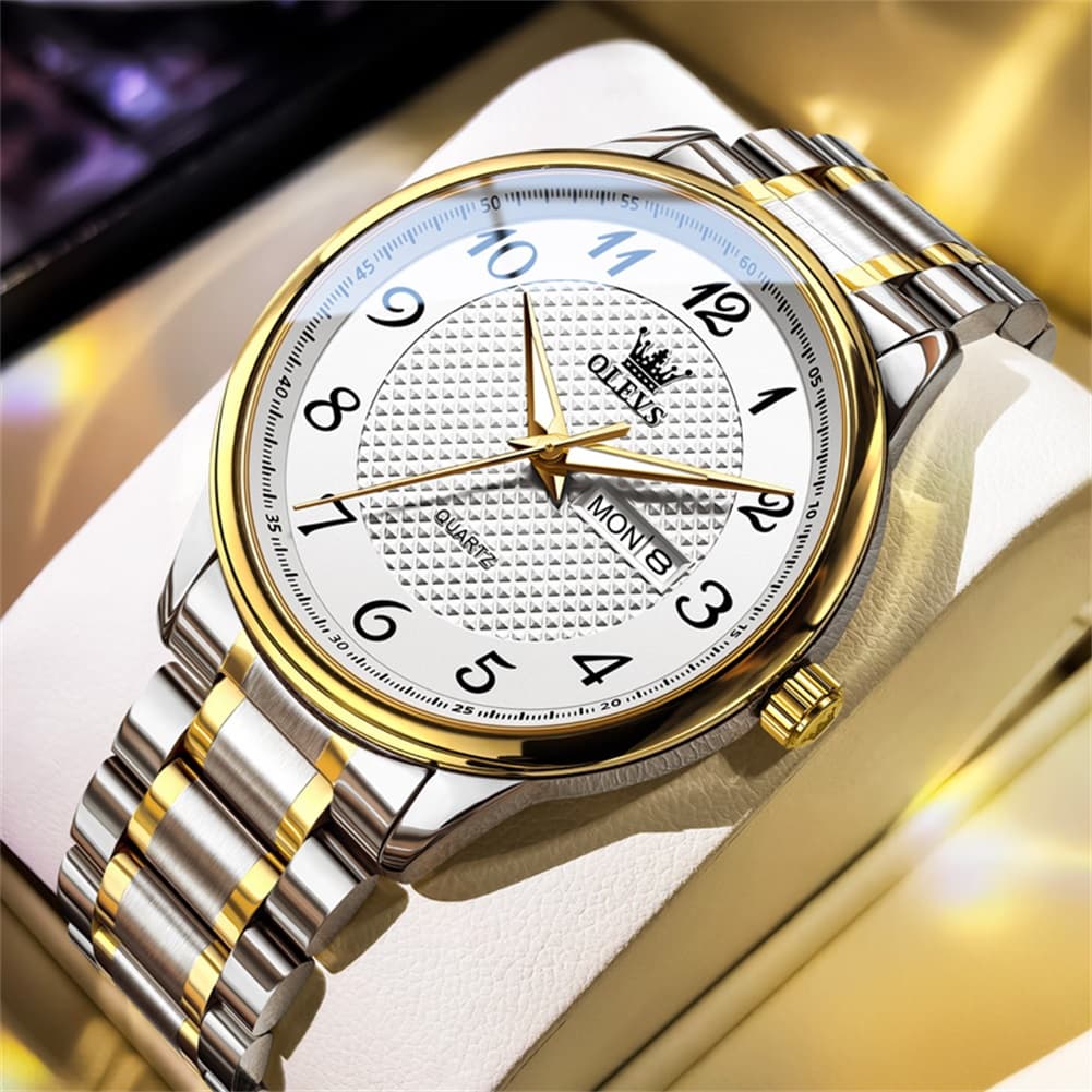 OLEVS 5667 Sapphire Crystal Couple Watch Day Date Stainless Steel Bracelet Timepiece for Men and Women - Olevs Watch Store
