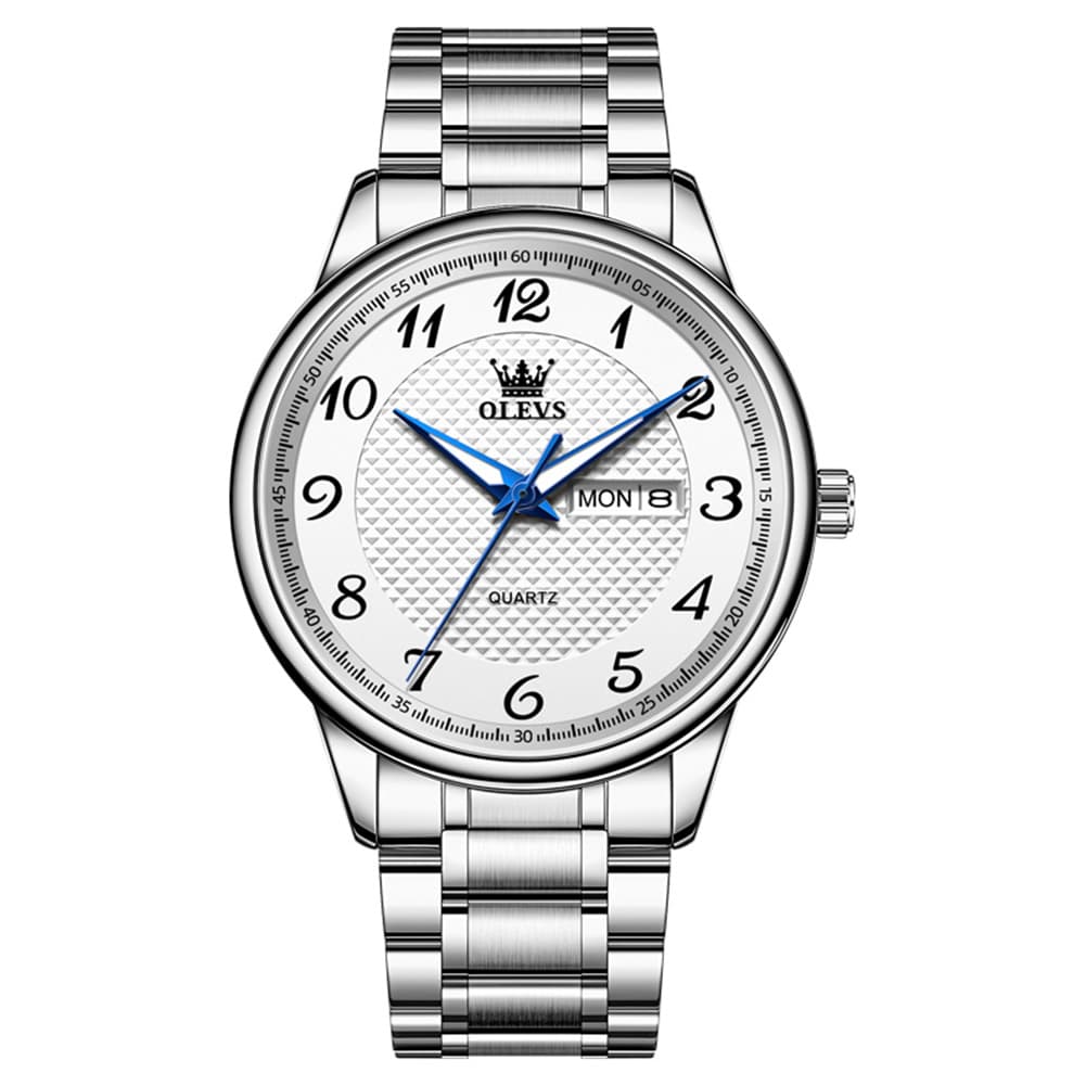 OLEVS 5667 Sapphire Crystal Couple Watch Day Date Stainless Steel Bracelet Timepiece for Men and Women - Olevs Watch Store