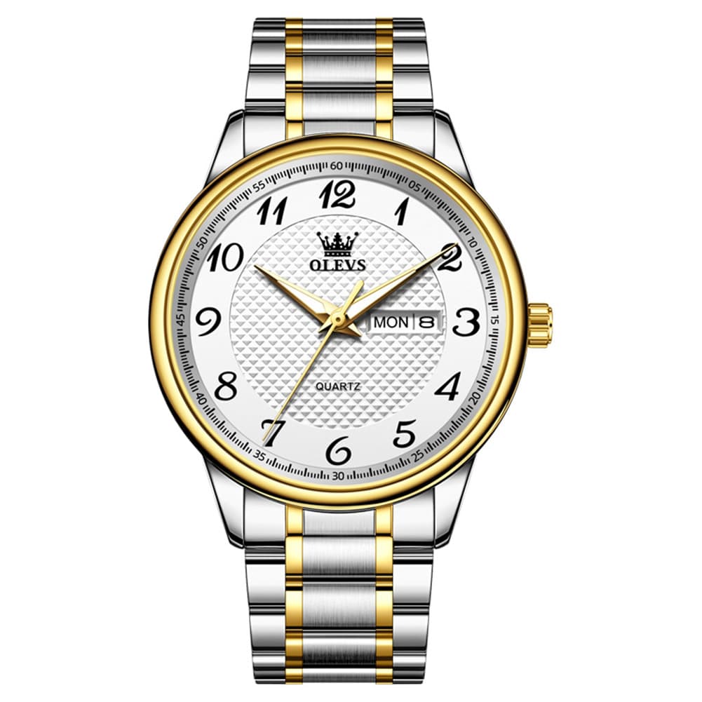 OLEVS 5667 Sapphire Crystal Couple Watch Day Date Stainless Steel Bracelet Timepiece for Men and Women - Olevs Watch Store