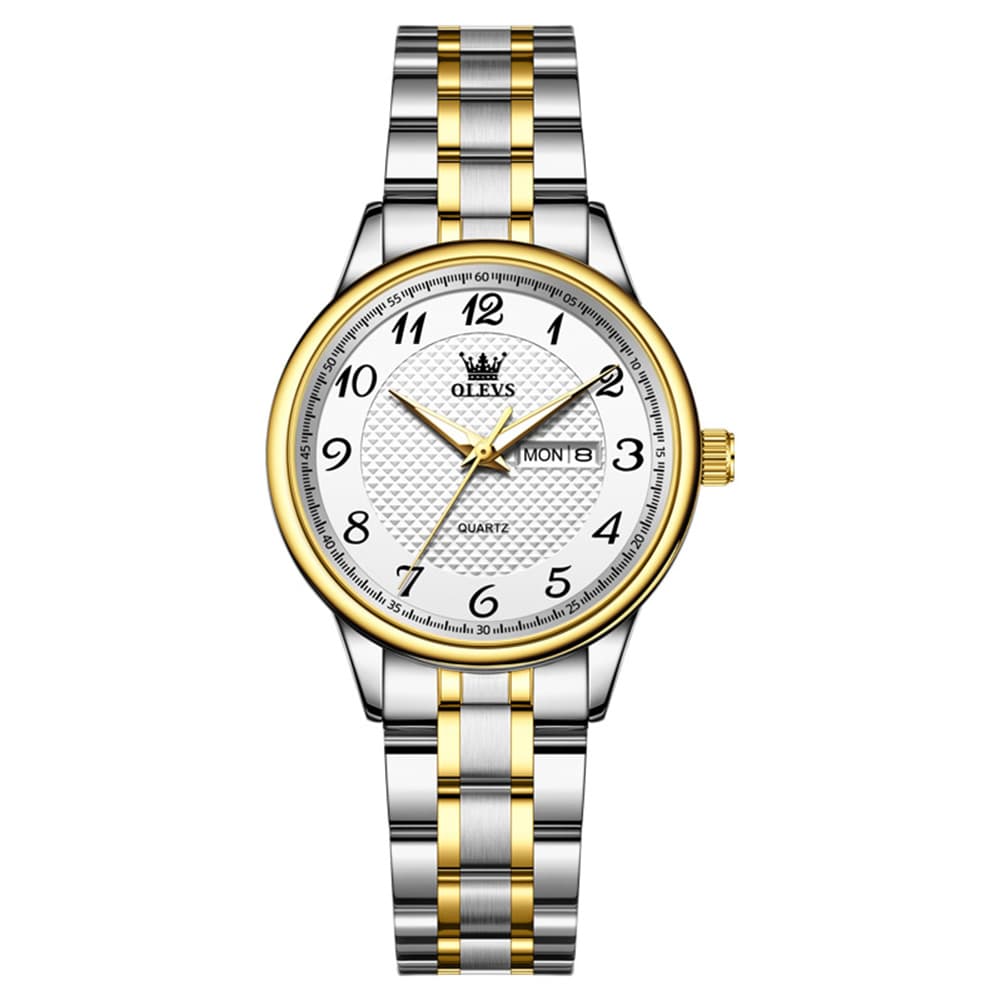 OLEVS 5667 Sapphire Crystal Couple Watch Day Date Stainless Steel Bracelet Timepiece for Men and Women - Olevs Watch Store