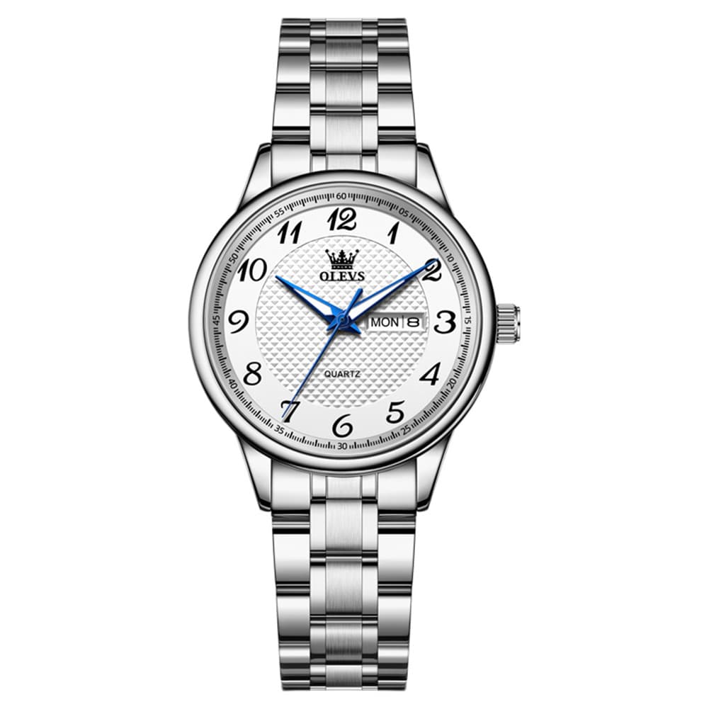 OLEVS 5667 Sapphire Crystal Couple Watch Day Date Stainless Steel Bracelet Timepiece for Men and Women - Olevs Watch Store