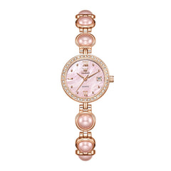 OLEVS 5669 Pearl Bracelet Watch Zircon Bezel Quartz Jewelry Timepiece for Women - Rose Gold Pink Watch | Olevs Watch Store