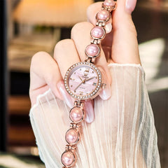 OLEVS 5669 Pearl Bracelet Watch Zircon Bezel Quartz Jewelry Timepiece for Women - Silver Pink Watch | Olevs Watch Store