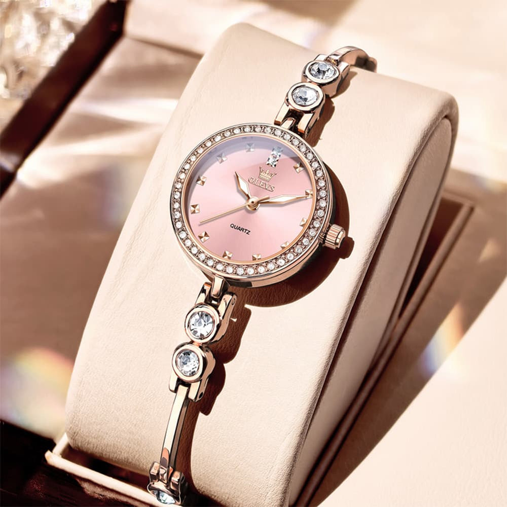 OLEVS 5670 Crystal Bracelet Watch Dainty Bangle Zircon Bezel Quartz Jewelry Timepiece for Women - Olevs Watch Store