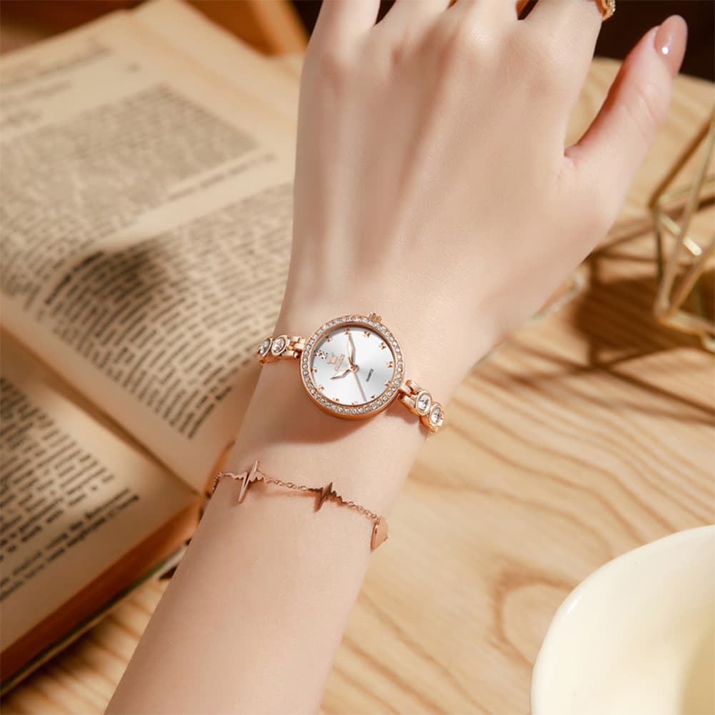 OLEVS 5670 Crystal Bracelet Watch Dainty Bangle Zircon Bezel Quartz Jewelry Timepiece for Women - Olevs Watch Store