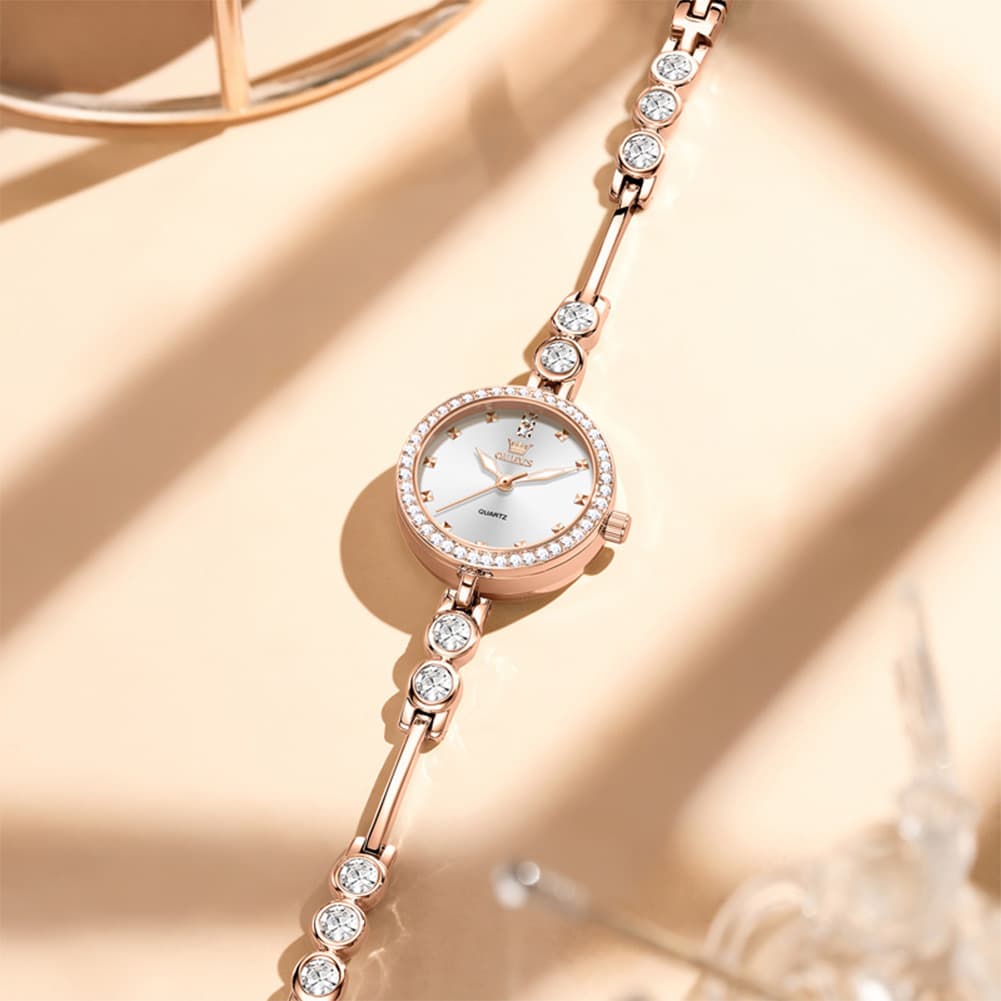 OLEVS 5670 Crystal Bracelet Watch Dainty Bangle Zircon Bezel Quartz Jewelry Timepiece for Women - Olevs Watch Store