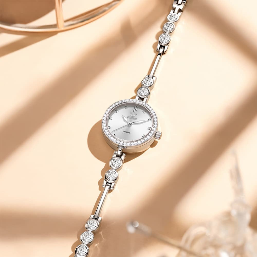 OLEVS 5670 Crystal Bracelet Watch Dainty Bangle Zircon Bezel Quartz Jewelry Timepiece for Women - Olevs Watch Store