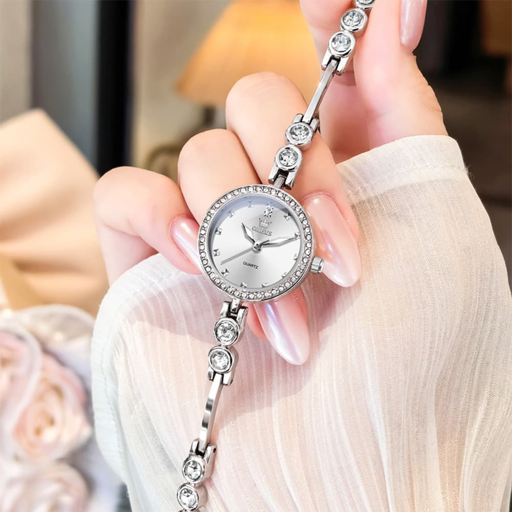 OLEVS 5670 Crystal Bracelet Watch Dainty Bangle Zircon Bezel Quartz Jewelry Timepiece for Women - Olevs Watch Store