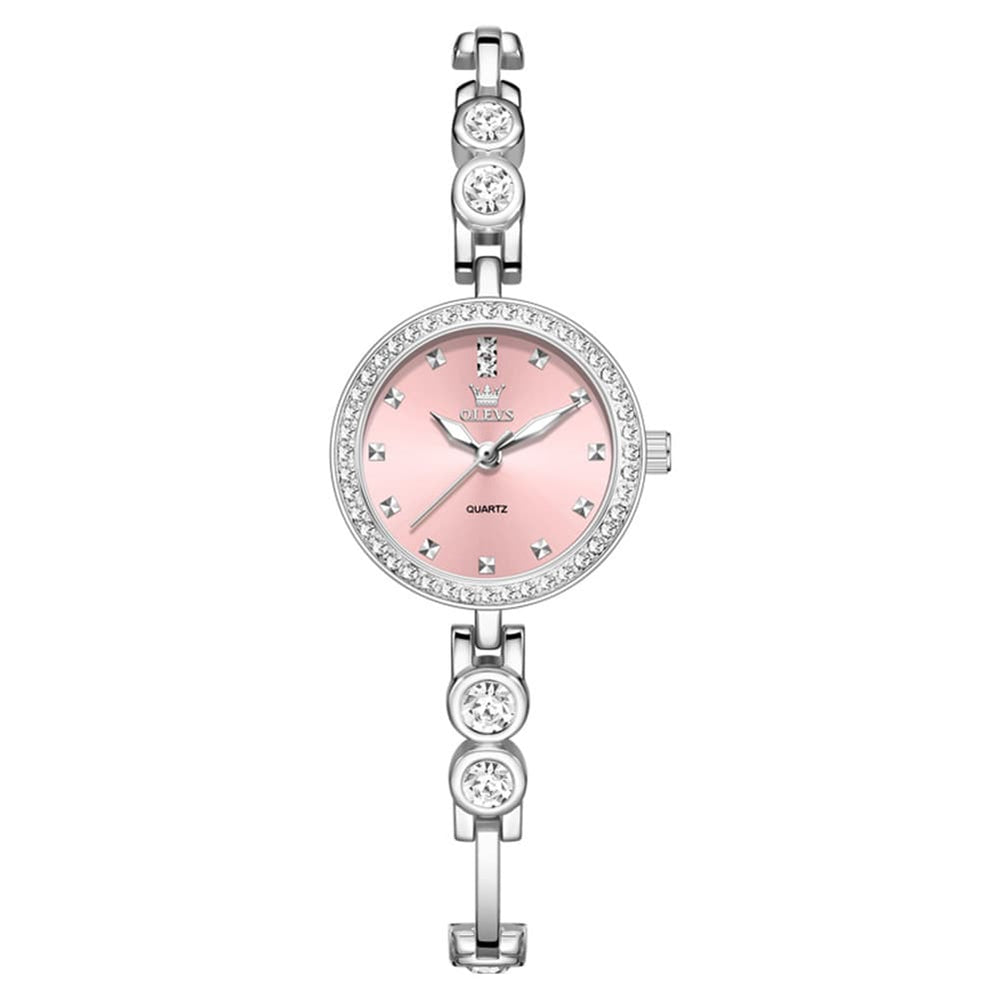 OLEVS 5670 Crystal Bracelet Watch Dainty Bangle Zircon Bezel Quartz Jewelry Timepiece for Women - Olevs Watch Store