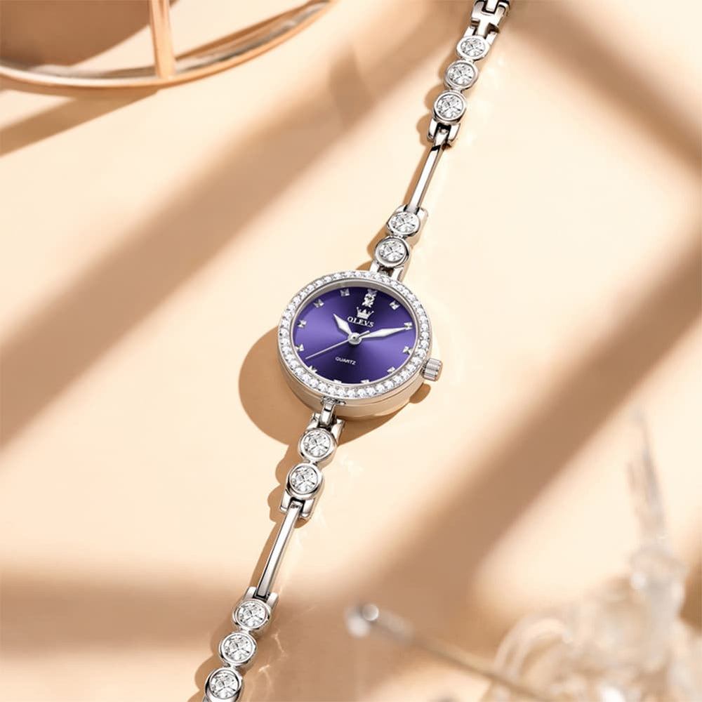 OLEVS 5670 Crystal Bracelet Watch Dainty Bangle Zircon Bezel Quartz Jewelry Timepiece for Women - Olevs Watch Store