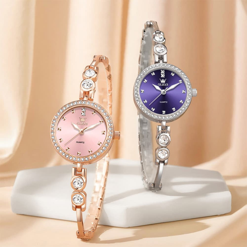OLEVS 5670 Crystal Bracelet Watch Dainty Bangle Zircon Bezel Quartz Jewelry Timepiece for Women - Olevs Watch Store