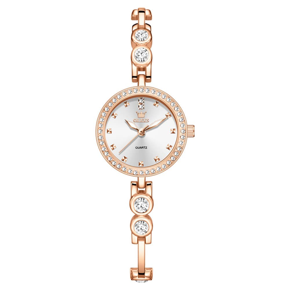 OLEVS 5670 Crystal Bracelet Watch Dainty Bangle Zircon Bezel Quartz Jewelry Timepiece for Women - Olevs Watch Store