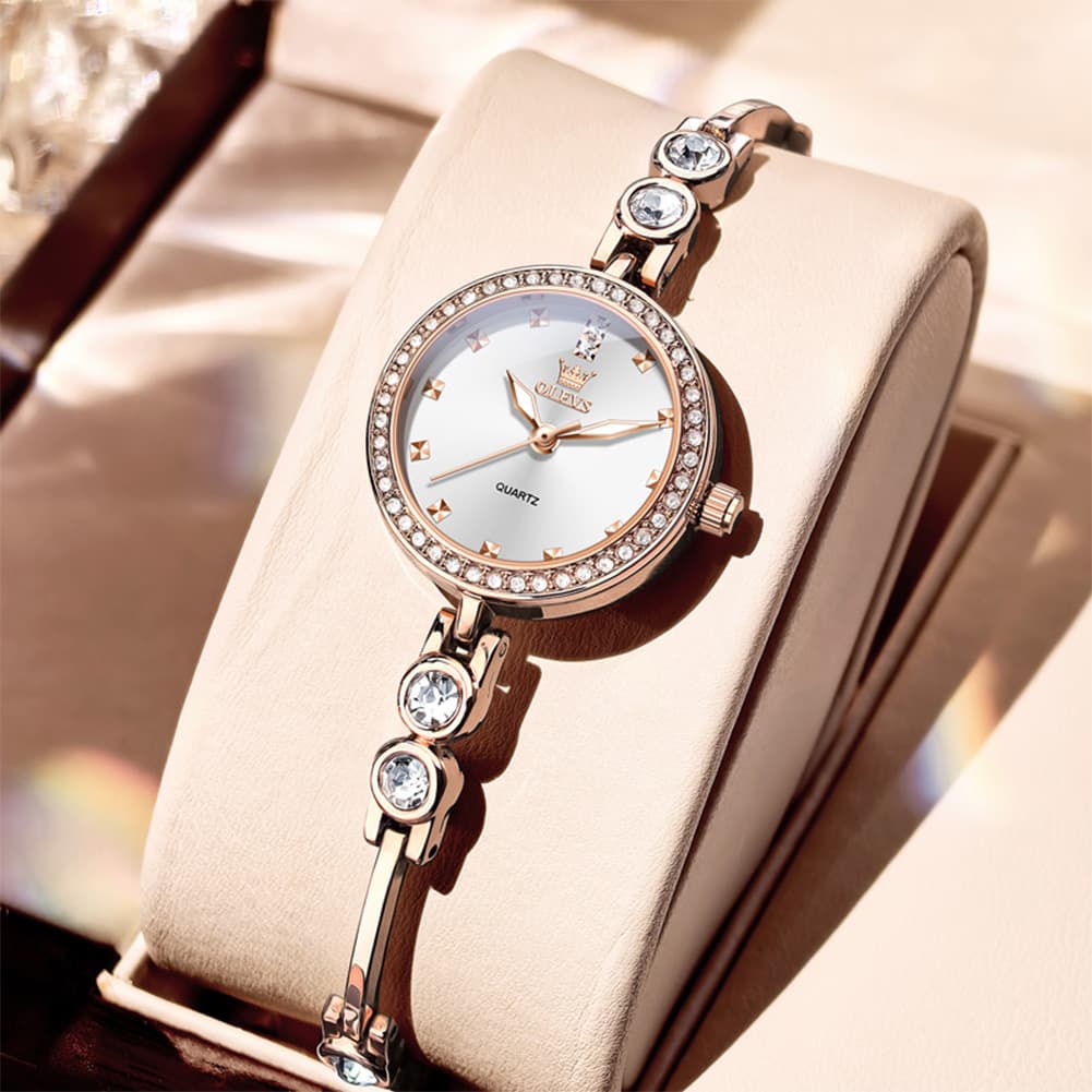 OLEVS 5670 Crystal Bracelet Watch Dainty Bangle Zircon Bezel Quartz Jewelry Timepiece for Women - Olevs Watch Store