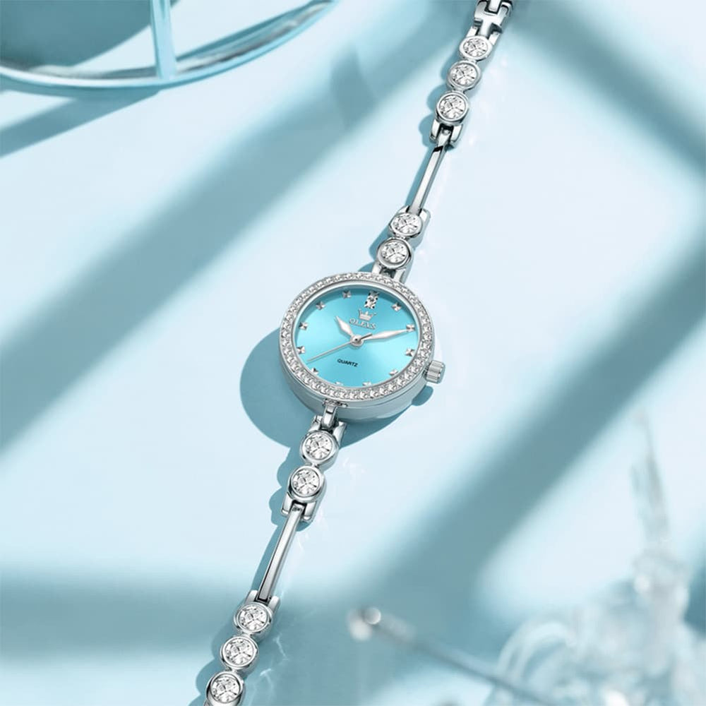 OLEVS 5670 Crystal Bracelet Watch Dainty Bangle Zircon Bezel Quartz Jewelry Timepiece for Women - Olevs Watch Store