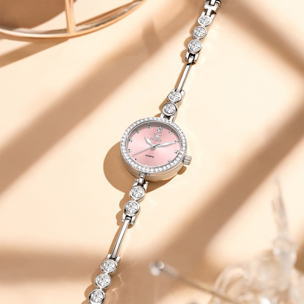 OLEVS 5670 Crystal Bracelet Watch Dainty Bangle Zircon Bezel Quartz Jewelry Timepiece for Women - Olevs Watch Store