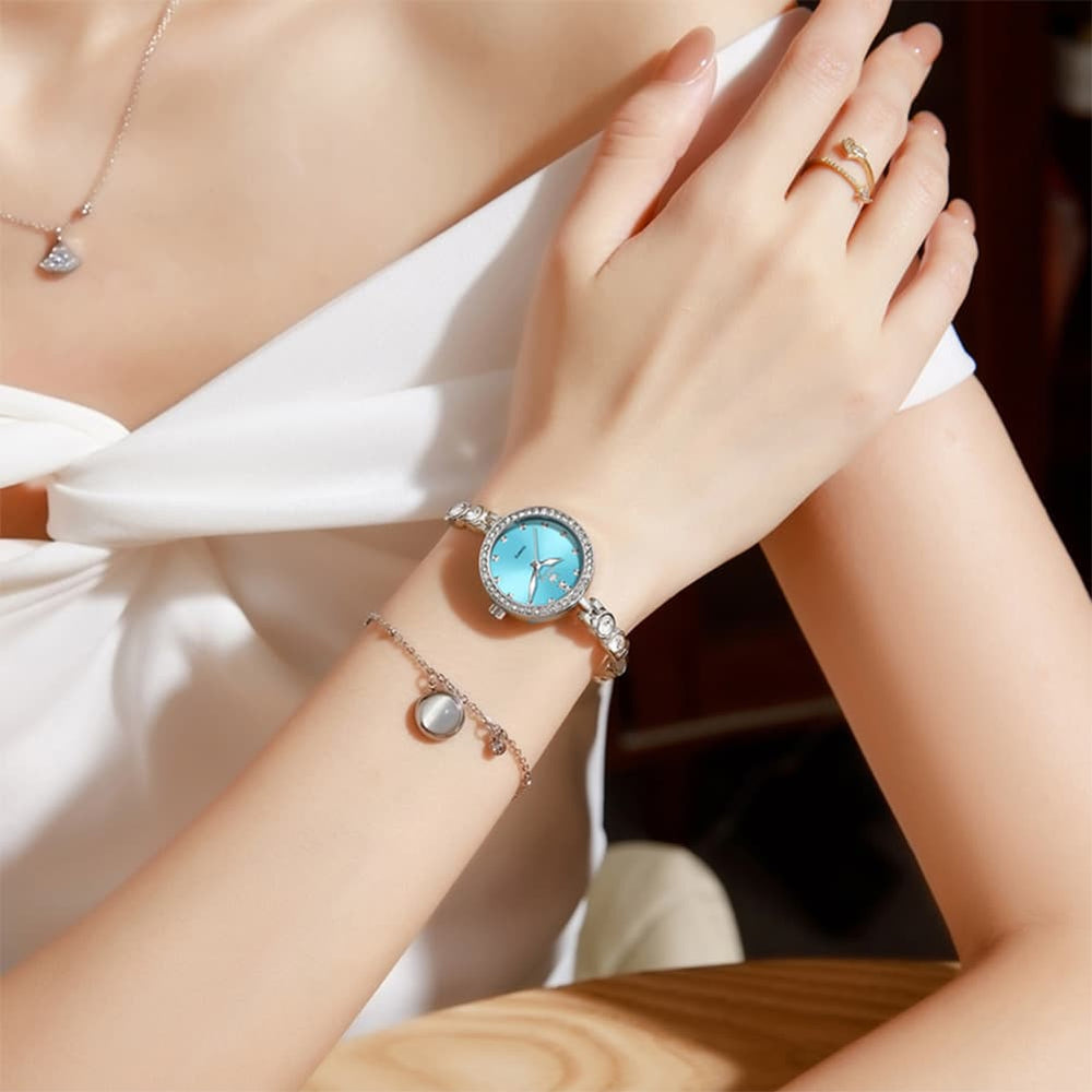 OLEVS 5670 Crystal Bracelet Watch Dainty Bangle Zircon Bezel Quartz Jewelry Timepiece for Women - Olevs Watch Store