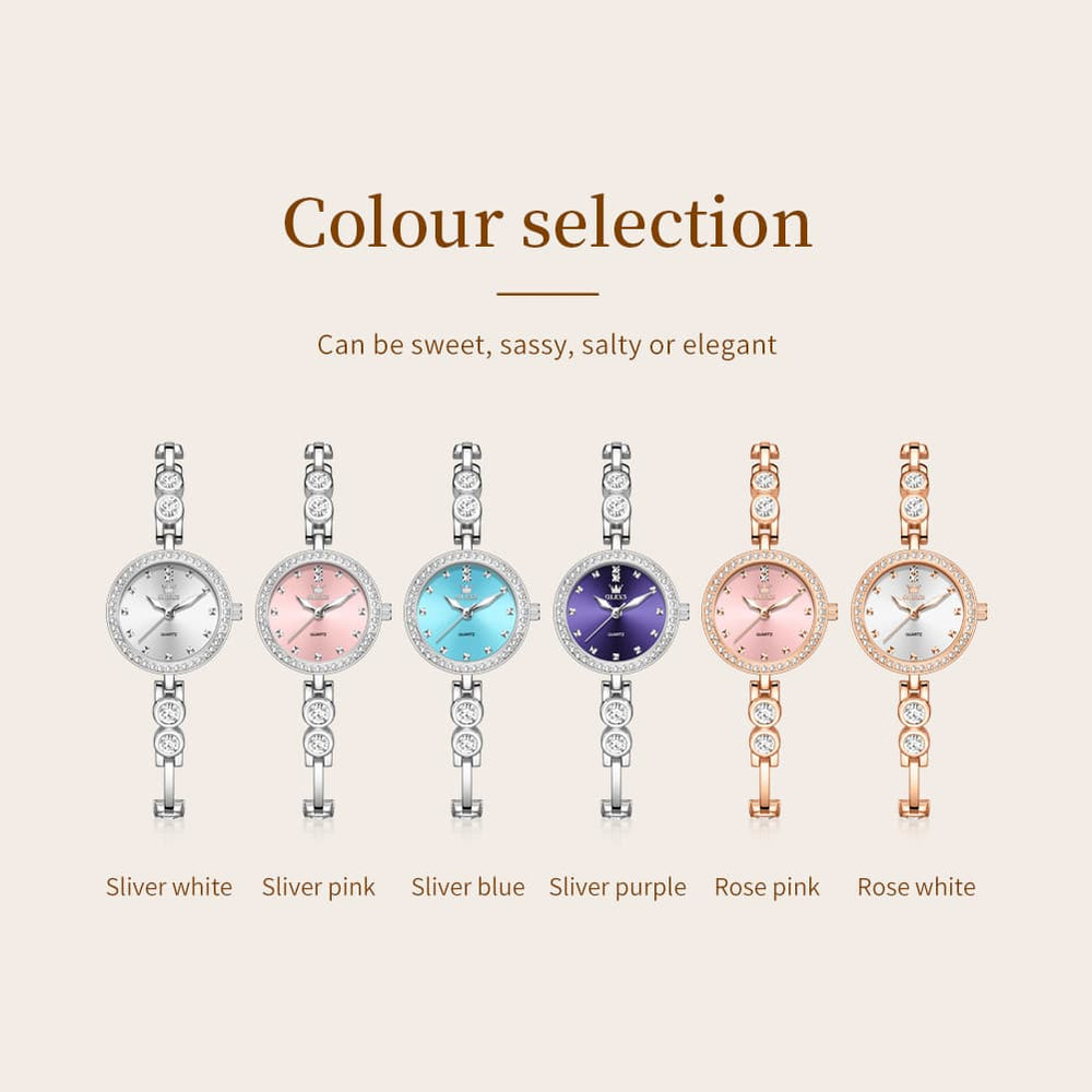 OLEVS 5670 Crystal Bracelet Watch Dainty Bangle Zircon Bezel Quartz Jewelry Timepiece for Women - Olevs Watch Store