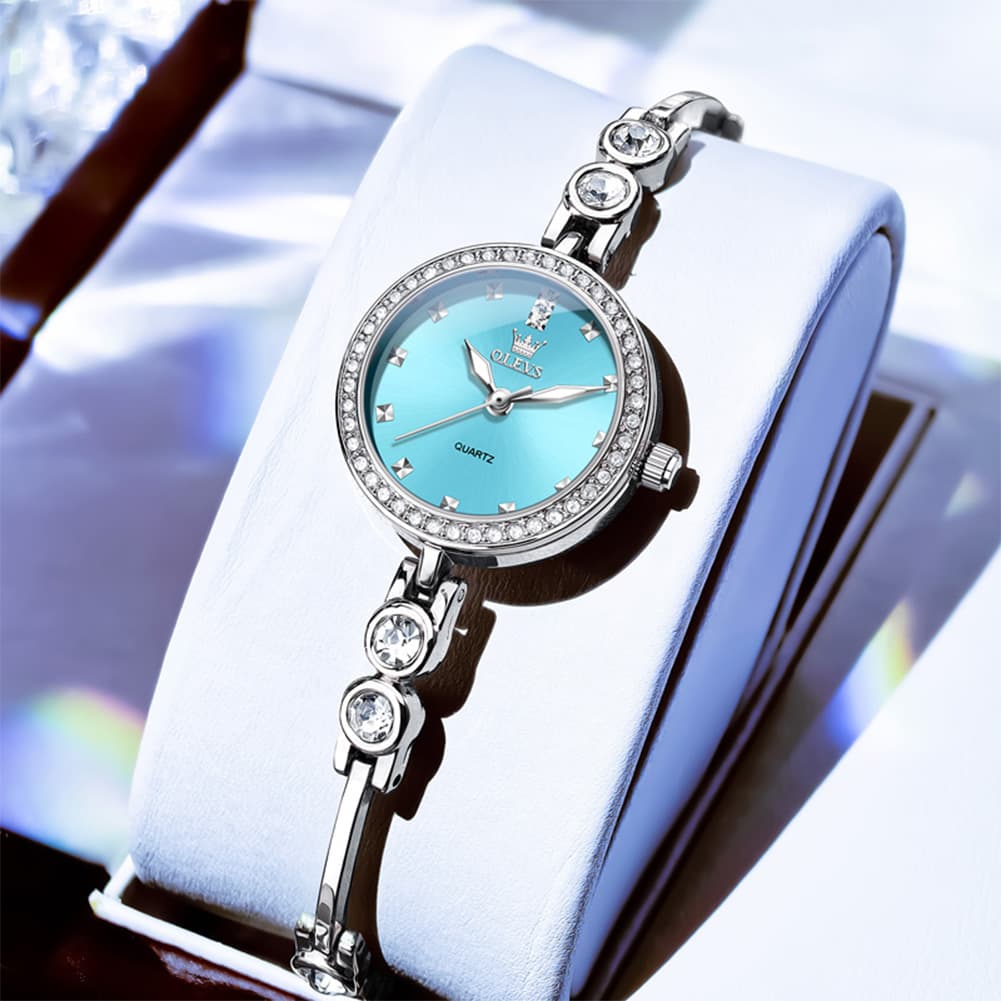 OLEVS 5670 Crystal Bracelet Watch Dainty Bangle Zircon Bezel Quartz Jewelry Timepiece for Women - Olevs Watch Store